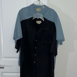 Two (2) Pussers West Indies Silk Black & Blue Button pocket Hawaii luau shirt M